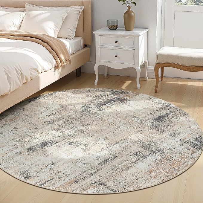 4ft Area Rug for Living Room, Abstract Washable Non-Slip Large Rugs, Gold | Soft Neutral Carpet for Bedroom, Dining Room, Home Office Nursery Indoor, Stain Resistant, Low Pile, Foldable Modern Rug