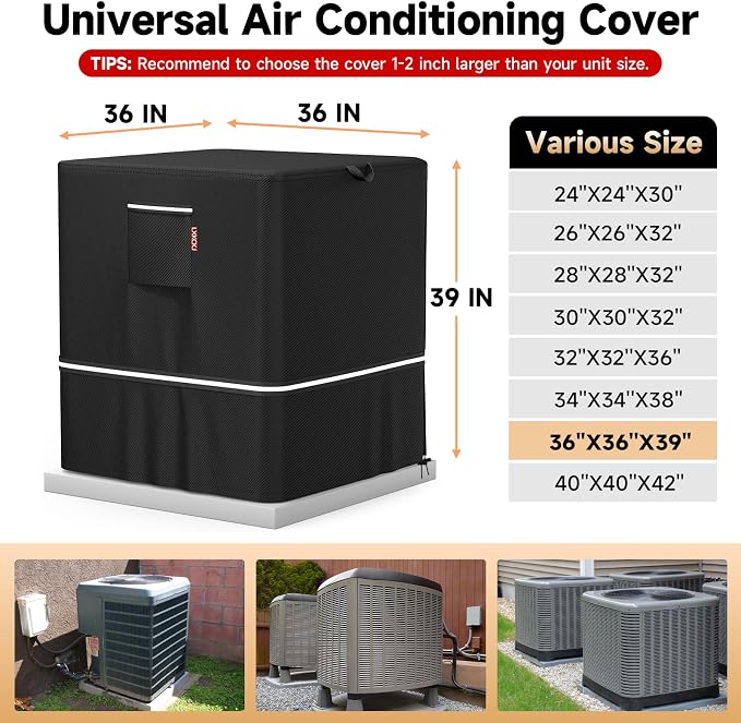 LXKCKJ Air Conditioner Cover for Outside Units - 420D Waterproof Air Conditioner Protection Covers for Window Unit - Winter AC Covers Fits AC Condensing HVAC Unit (Black 36''LX36''WX39''H)