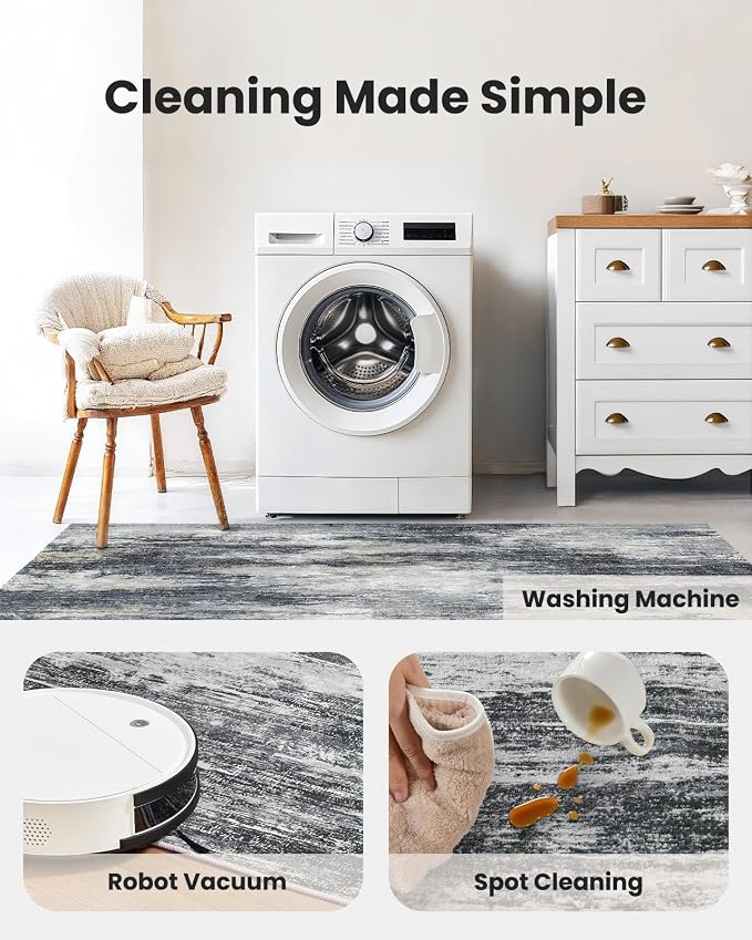 AMADA HOMEFURNISHING 9x12 Area Rugs for Living Room, Modern Large Area Rugs with Non-Slip Backing & Low Pile, Neutral Soft Washable Rug for Nursery, Bedroom, Dinning Room, Playroom, Light Grey