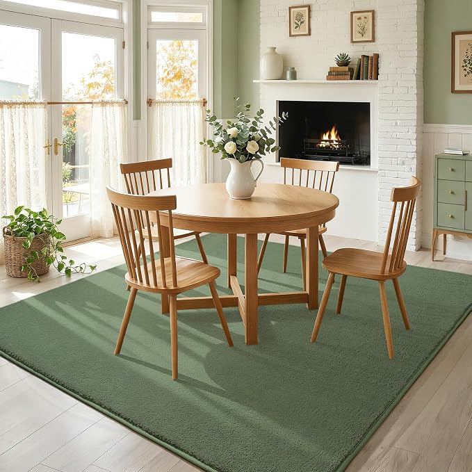 Amearea 5x5 Square Area Rugs for Bedroom Living Room, Sage Green Fluffy Rug | Thickened Memory Foam Rug, Indoor Washable Rugs Non Slip Minimalist Carpet for Kids Boys Girls Dorm Nursery Room Decor