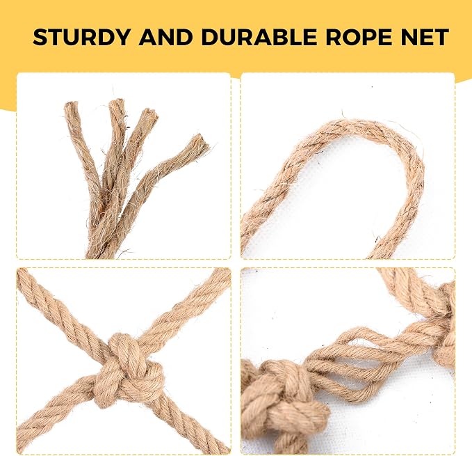 Jute Hemp Rope Net,Heavy Duty Natural Safety Rope Netting Balcony Stairs Fence Garden Playground Protection Net Indoor & Outdoor Decoration Rope Netting (3 FT x 16 FT-6mm)