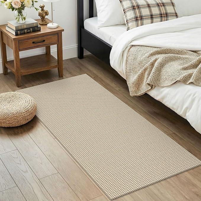 KOZYFLY 2x4 Entry Runner Rug, Small Washable Runners for Entryway, Non Slip Door Mat Indoor Entrance, Front Porch Carpet for Foyer, Kitchen, Bedroom, Bathroom, Ivory/Camel/Brown
