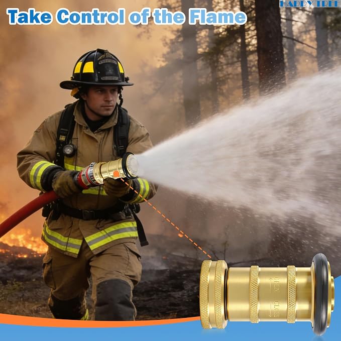 Happy Tree 1" NPSH Fire Hose Nozzle 100 psi 36 gpm Brass Fire Equipment Heavy Duty Industrial Jet Fog Spray Nozzle