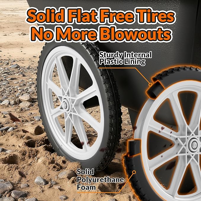 RONPOW 20 Inch Flat Free Wheelbarrow Wheels Compatible with rubbermaid Wheelbarrows Cart Tires, 5/8" Bearings and 3/4" Bearings, Replacement Wheelbarrow Wheels Garden Yard Carts, 400Lbs, 2Pack White