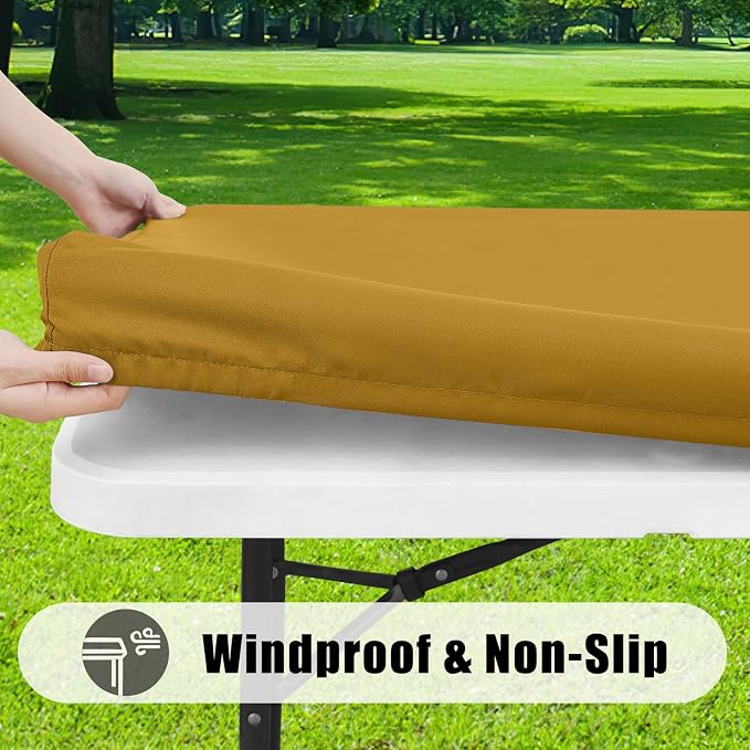 Smiry 6 Pack Rectangle Picnic Table Cloth, Waterproof Elastic Fitted Tablecloths, Washable Polyester Rectangular Patio Table Cover for Camping, Indoor and Outdoor (Camel, 30"x72")