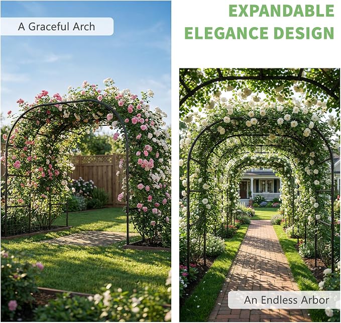 DoCred Garden Arch Trellis, 88in H x 88in L Large Garden Arch Arbor Trellis for Climbing Plants Outdoor Plant Support for Cucumber Grape Vine,Tall Metal Gardens Archway for Lawn Party Ceremony