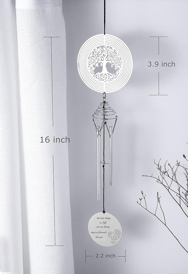 Best Friend Wind Chime with Tree of Life Wind Spinner - Friendship Gifts for Women Friends - Gifts for Best Friends Women, Men