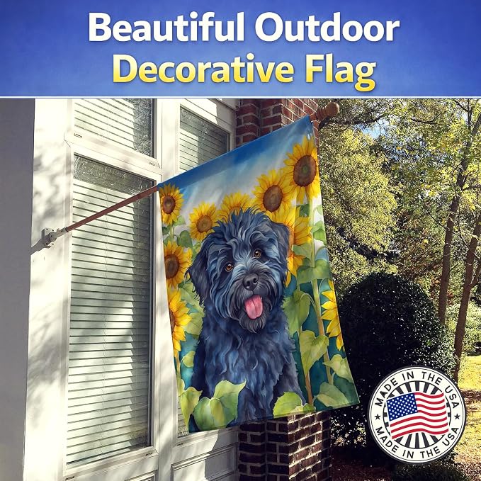 Caroline's Treasures DAC6146CHF Puli in Sunflowers House Flag Large Porch Sleeve Pole Decorative Outside Yard Banner Artwork Wall Hanging, Polyester, House Size, Multicolor