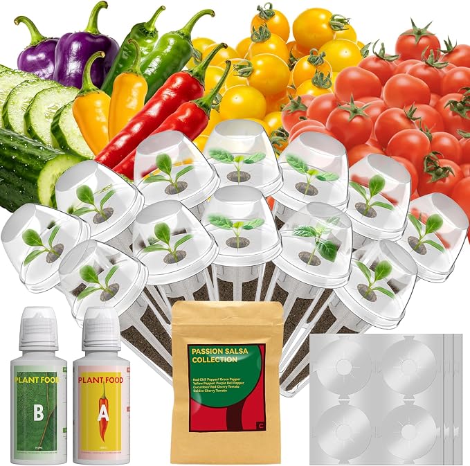 12 Pods Cherry Tomato Seed Pod Kit for AeroGarden, iDoo, Ahopegarden Hydroponic Growing System Indoor Include Red Chili/Purple Bell/Green/Yellow Pepper, Golden/Red Cherry Tomato, Cucumber, 400+ Seeds
