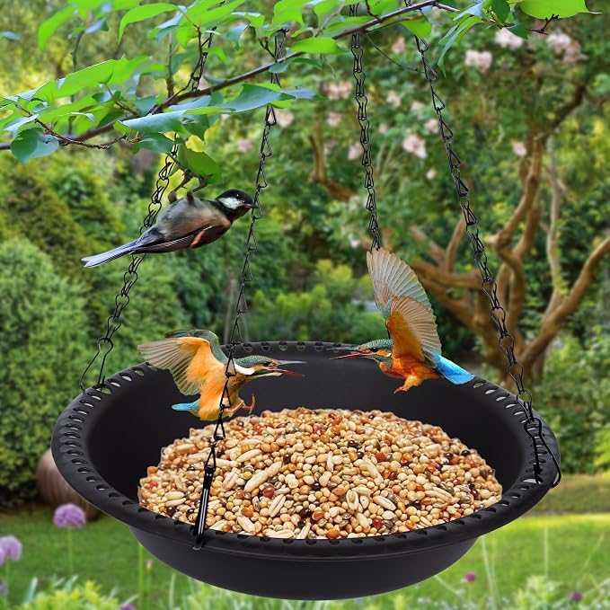Hanging Bird Feeder Tray 10inch for Garden Yard Outside, Black