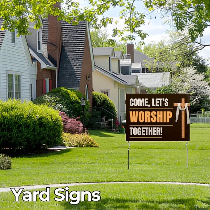 Come, Let’s Worship Together! Yard Sign by DC | 24"x18" Double Sided Church Garden Sign with 13” Metal Stakes | Outdoor Signs Waterproof for Lawn, Patio, Sidewalk & House | Set of 3 | Made in USA