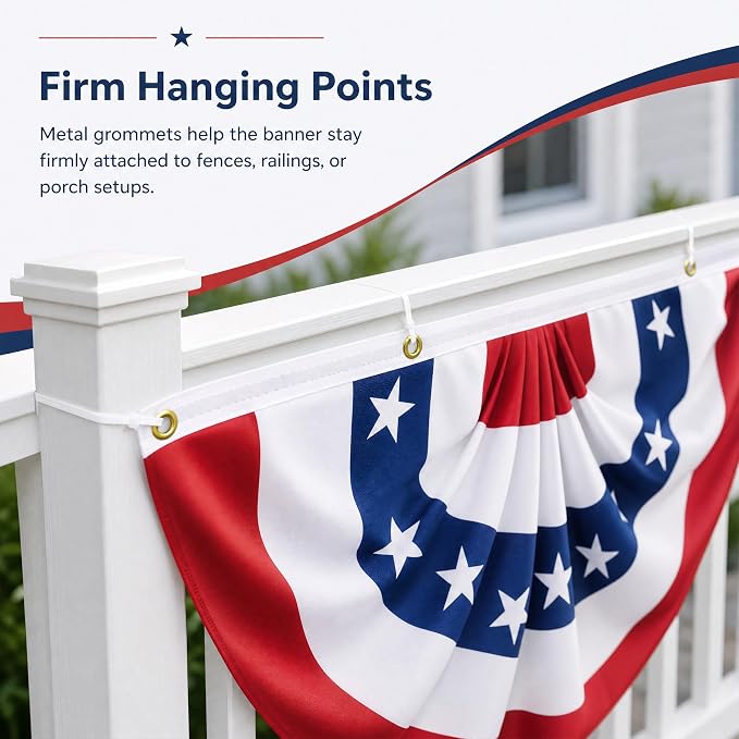 6 Pack USA Pleated Fan Flags - 1.5x3FT American Flag Bunting for Outside, Red White Blue Bunting Banner with Brass Grommets, Patriotic Porch Decor for Independence Day, July 4th, Memorial Day