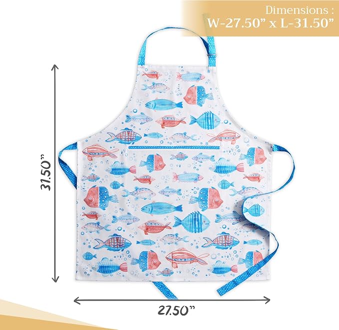 Maison d' Hermine Aprons for women with Pocket 100% Cotton (27.50"x31.50") | Adjustable Neck Strap & long ties Apron Men Chef Wedding Cooking Gardening Server Maid