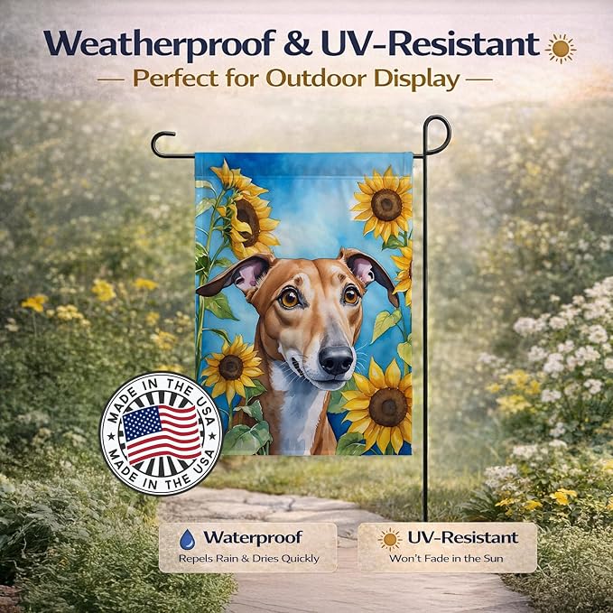 Caroline's Treasures DAC6095GF Greyhound in Sunflowers Garden Flag Mailbox Flag Decorative Yard Flag Banner Outside Patio Artwork Yard Flower Beds, Garden Size, Multicolor
