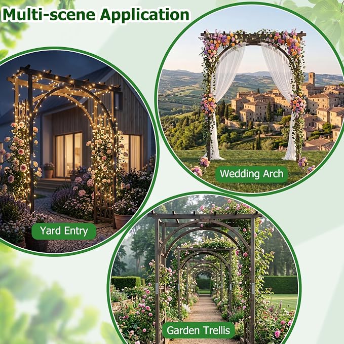 Giantex 85" Garden Arch Trellis, Wood Garden Arbor with Flat Top for Climbing Plants, Roses & Vines, Outdoor Wooden Wedding Arch for Ceremony, Backyard Lawn Patio Garden Entrance Decoration
