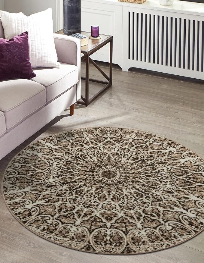 Unique Loom Sofia Collection Area Rug - Grace (7' Round Brown/Ivory)