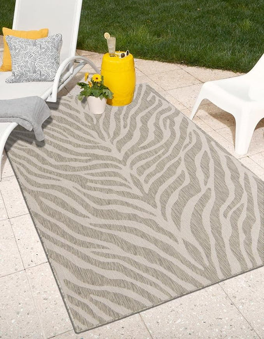 Unique Loom Outdoor Safari Collection Area Rug - Tsavo (9' x 12' Rectangle, Gray/ Ivory)