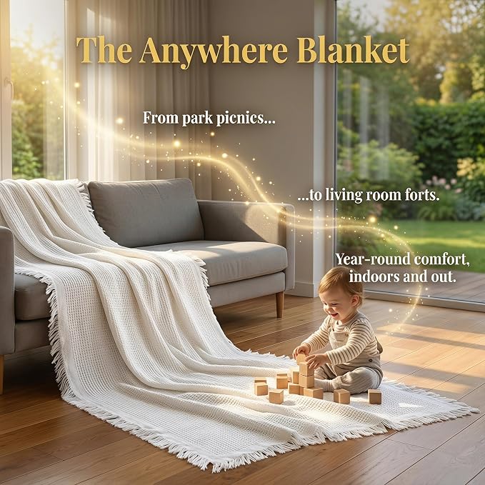 70"x 70" Picnic Blanket Extra Large,Layer Outdoor Blanket for 5 to 7 Adults,Camping Grass Lawn Park Accessories Cute Couple Gifts Ideas Wedding Registry for Park, Beach (Cream)