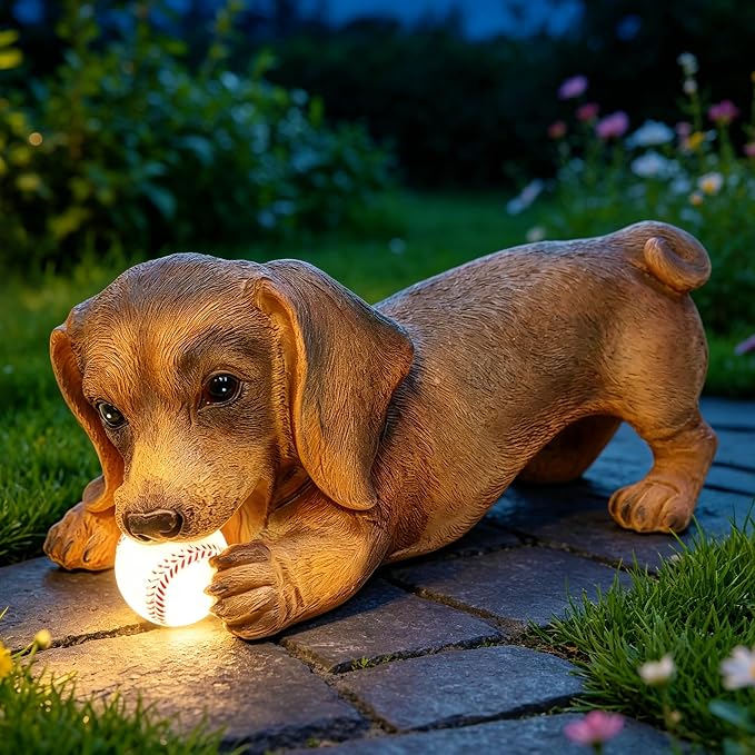 Dachshund Solar Garden Statue - Outdoor Yard, Lawn, Patio Weiner Dog Decor - Unique Birthday Housewarming Gift for Mom, Women, Dad, Men