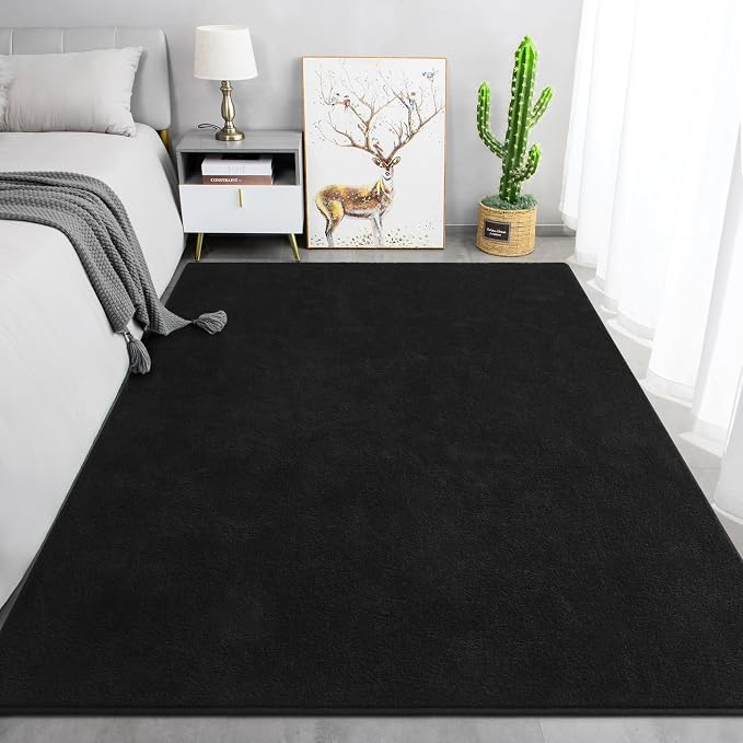 Keeko 5x8 Area Rugs for Living Room,Soft Washable Memory Foam Bedroom Rug | Indoor Throw Rug Low Pile Minimalist Non Slip Carpet for Kids Nursery Classroom Dorm Room Home Decor Black