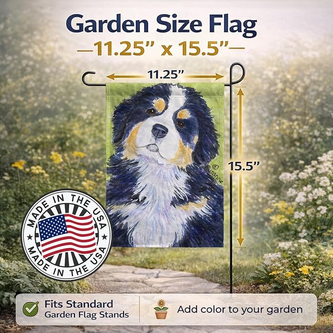 Caroline's Treasures SS1059GF Bernese Mountain Dog Garden Flag Mailbox Flag Decorative Yard Flag Banner Outside Patio Artwork Yard Flower Beds, Garden Size, Multicolor