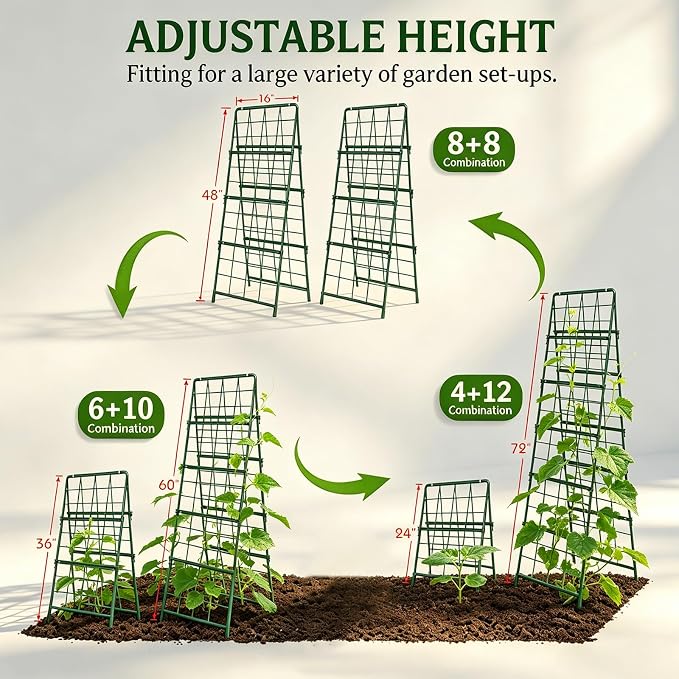 Heavy Duty Cucumber Trellis Thickened for Raised Garden Bed,48"x16" Foldable Frame Metal Vegetable Trellis for Climbing Plants Outdoor Plant Support for Grape Tomato Peas, Fruit, Vine,Bean(1 Pack)