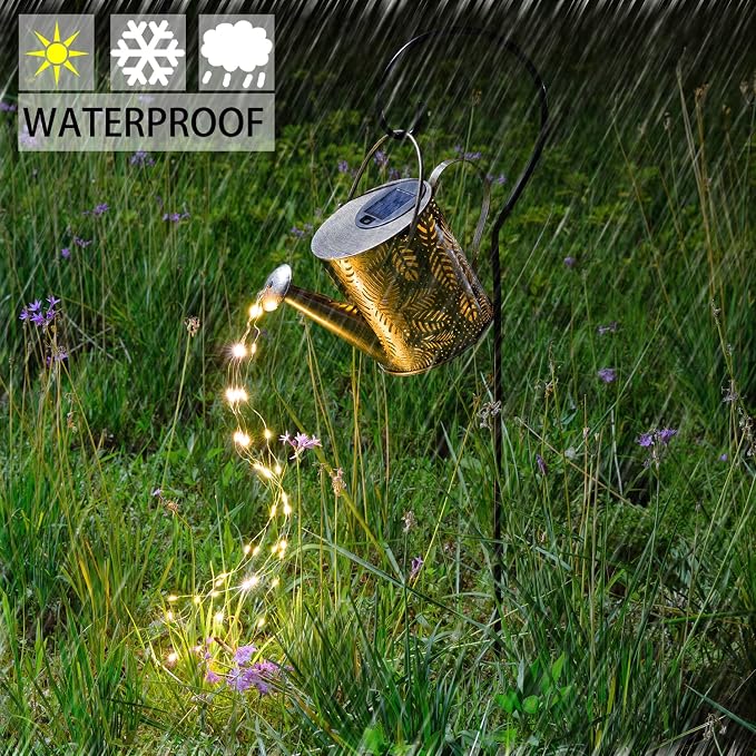 JIAJIAMEI Solar Watering Can Lights Leaf Outdoor Garden Decor, Large Waterproof Cascading LED Hanging Solar Lights, Gifts for Mom Grandma Women Birthday Mother's Day - Yard Porch Patio Backyard