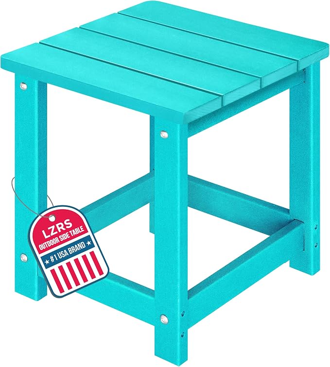 LZRS Patio Side Table, Heavy Duty HDPE Outdoor End Table with Wood Texture, Weatherproof Composite Table for Adirondack Chairs, Deck, Pool, Indoor/Outdoor, No Peeling or Cracking(Turquoise)