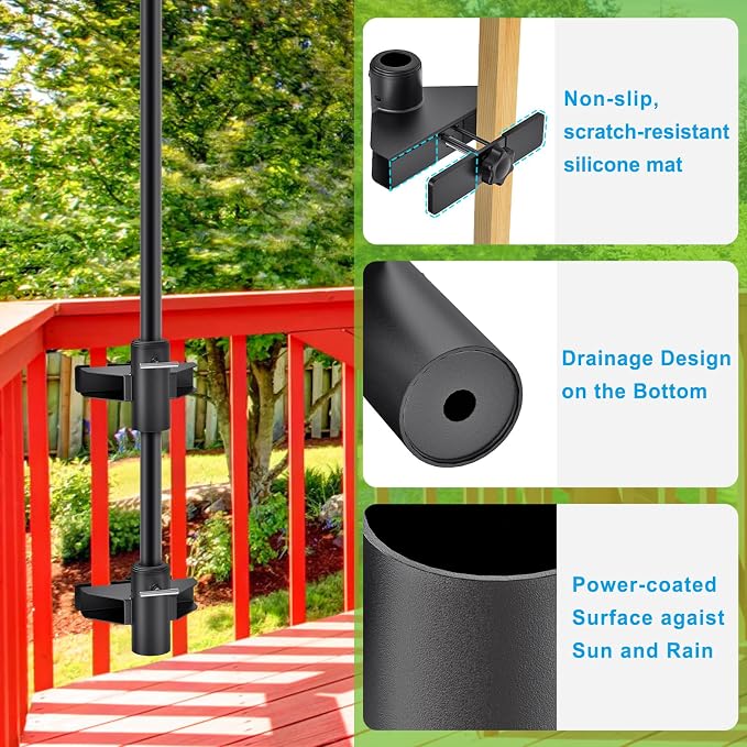 Dolibest Patio Umbrella Holder, Adjustable Deck Umbrella Holder & 3 Plastic Sleeves (Fits 1''-1.9" Poles), Space Saver Design, Patio Umbrella Clamp Deck Umbrella Mount for Balcony, Patio Railing-1 Set