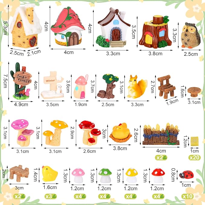 118 PCS Mini Fairy Garden Accessories Kit Miniature Garden Decorations Set Tiny Figurines for DIY Micro Landscape Terrarium Succulent Craft Decor Potted Horticulture Ornaments