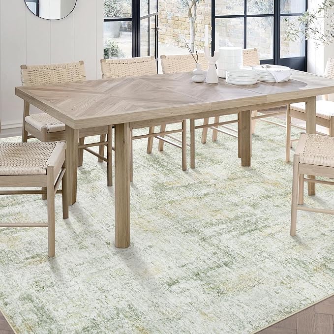 Area Rugs 6x9 Living Room: Washable Rug Modern Abstract Large Rugs Soft Non Slip Neutral Rug Indoor Carpet for Bedroom Kitchen Dining Room Nursery Home Office Rugs(Green Brown,6'x9')