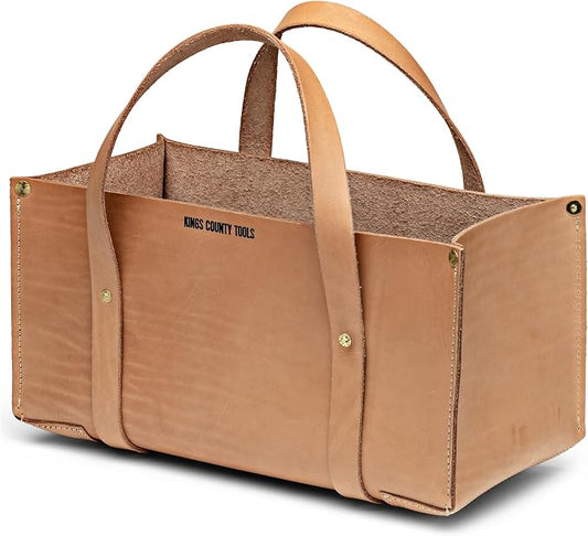 Kings County Tools Buffalo Leather Tool Tote Bag | Large Storage Capacity | Easy to Access & Transport | Heavy-Duty Cowhide Carrying Straps | 1/8” Thick Hide | Sewn in America