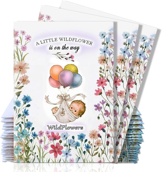 20 Wildflower Seed Packets - Baby Shower Favors for Guests - Gender Reveal Party Supplies - Wild Flower Seeds Throw and Grow Perennial & Annual Mix to Attract Pollinators Bees and Butterflies Non-GMO