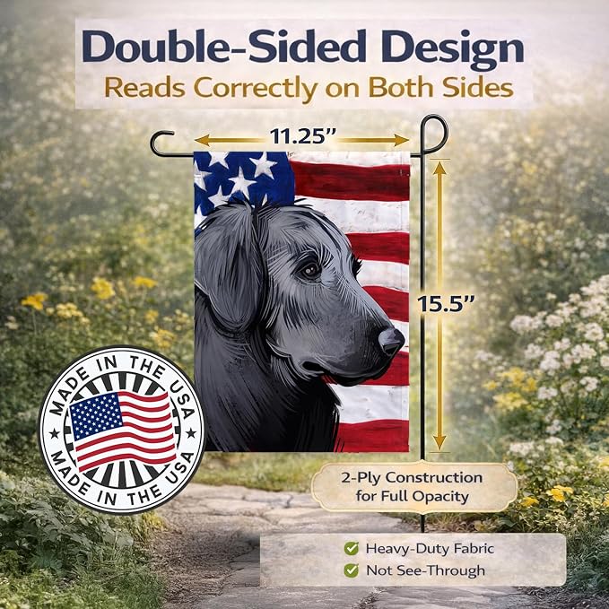 Caroline's Treasures CK6526GF Flat-Coated Retriever American Flag Garden Flag Mailbox Flag Decorative Yard Flag Banner Outside Patio Artwork Yard Flower Beds, Garden Size, Multicolor