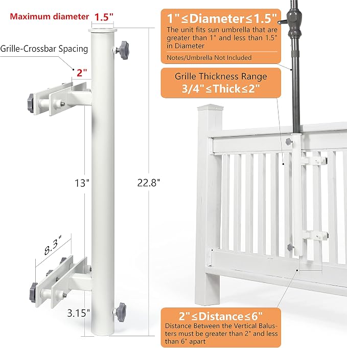 304 Stainless Steel Patio Umbrella Holder, Heavy-Duty Umbrella Deck Mount, for Outdoor Umbrella Holder for Deck Railing,Grille Deck Umbrella Mount(Grille, White)