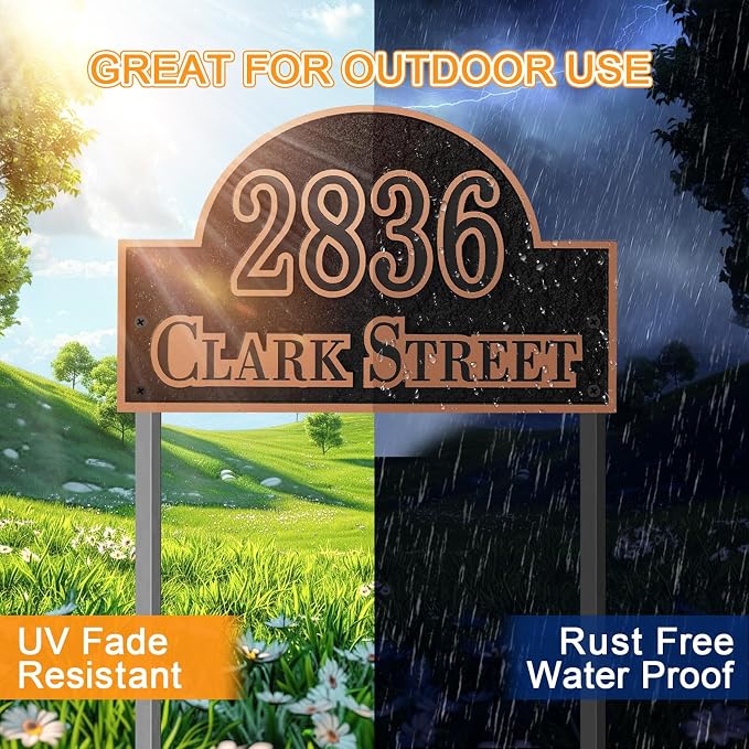 Customizable Address Sign - LAWN MOUNTED Plaque Outdoor House Number Ideal for Home and Garden Décor Arched Style 1