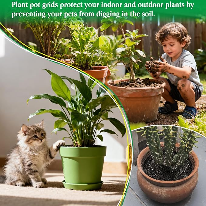 10pc 15.7" Plant Pot Grids Cuttable Plant Pot Soil Covers Protectors from Animals-Indoor Plant Pot Soil Guard for Outdoor Garden Plant Protection Breathable Mesh Prevents Digging