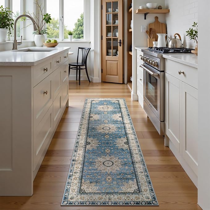 Lahome Felice Oriental Floral Medallion Runner Rug - 2x8 Runners for hallways Bathroom Mat, Non-Slip Washable Indoor Entryway Floor Carpet Runner for Hall Kitchen Foyer Front Door