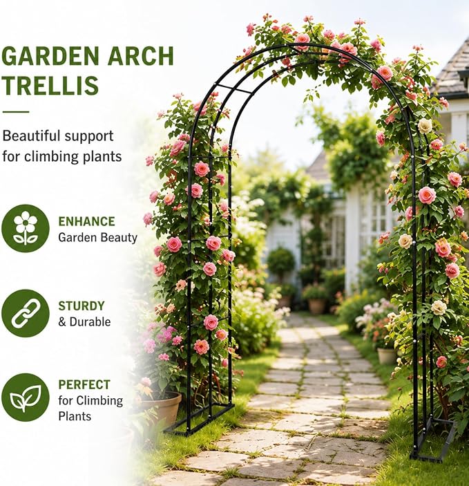 Garden Arch Trellis 55" W x 90" H Metal Arbor for Climbing Plants, Wedding Arch for Ceremony Indoor Outdoor, Black Garden Arbor for Party Decoration Backyard Lawn (Black, 55" W x 90" H)