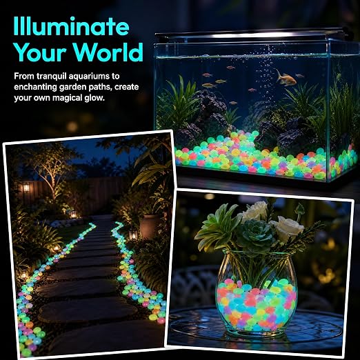 Glow in the Dark Rocks Outdoors, Decorative Night Guide Pebbles for Landscaping & Garden Pathway, Colored Glow Stonesfor Fish Tank, Aquarium Decor & Planters, Luminous Stones for Vases (1000, Orange)