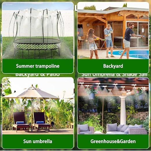 Glooglitter 59 ft Misters for Outside Patio Misting Cooling System 16 Brass Mist Nozzles 16 Brass Adapter(3/4") 20 Badge Clips 20 Cable Clips for Garden Greenhouse Fan Deck Pasture Pool BBQ Party