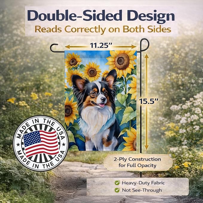 Caroline's Treasures DAC6131GF Papillon in Sunflowers Garden Flag Mailbox Flag Decorative Yard Flag Banner Outside Patio Artwork Yard Flower Beds, Garden Size, Multicolor