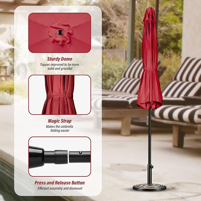 Simple Deluxe 2 Pack 9FT Outdoor Patio Umbrella Table Market Umbrella with Push Button Tilt and Crank, 8 Sturdy Ribs, UV Protection Waterproof for Garden, Lawn, Deck, Backyard, Pool, Red