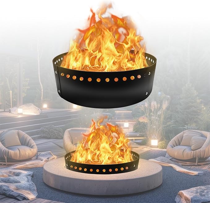 FEBTECH - 36" D x 10" H Smokeless Fire Ring Insert - Steel Fire Ring Liner | Premium Heat Resistant Coated Carbon Steel Fire Ring for Above or In-Ground Setups, Backyard, Camping Bonfires & Gatherings