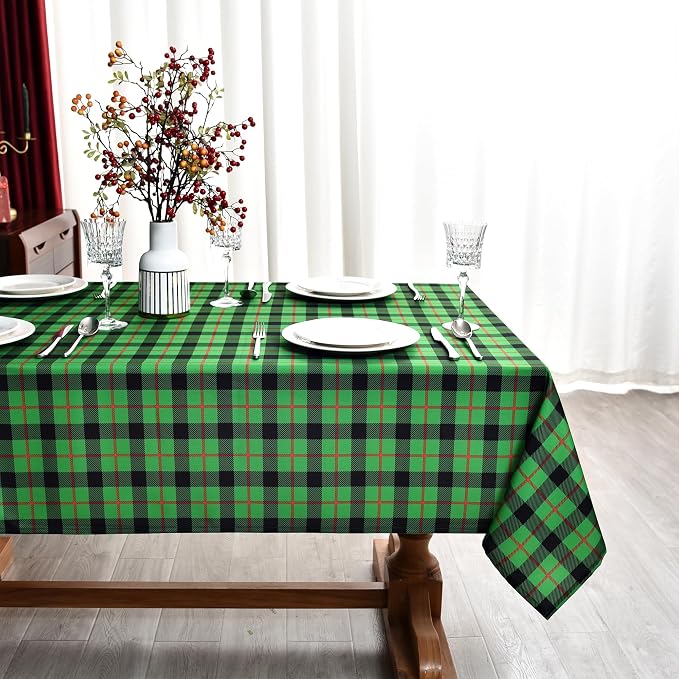Classic Gingham Buffalo Tablecloth Fabric - Oblong 58x144 Inch Checkered Table Cloth for Indoor Outdoor - Irish Table Cover for Christmas Day, St. Patricks Day, Picnics, BBQs, and Parties