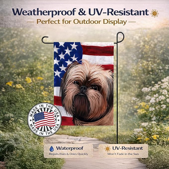 Caroline's Treasures CK6552GF Griffon Bruxellois Dog American Flag Garden Flag Mailbox Flag Decorative Yard Flag Banner Outside Patio Artwork Yard Flower Beds, Garden Size, Multicolor