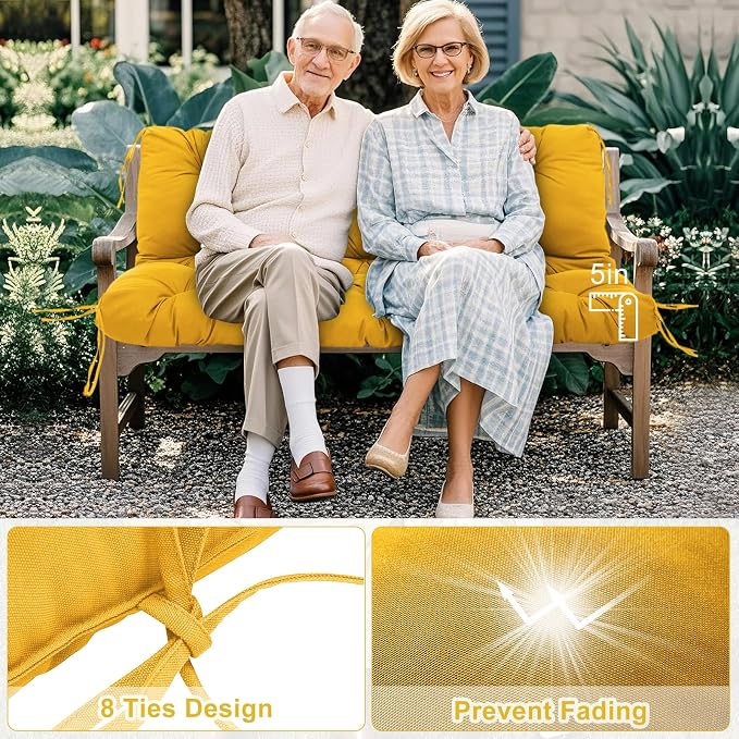 Porch Swing Cushions 2 Seater Replacement Thicken 5" Waterproof Swing Cushions for Outdoor Furniture Bench Patio Swing Cushion with Backrest & Ties(Yellow 48x40x5inch)