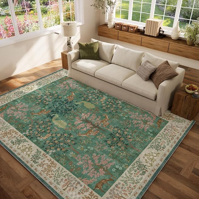 Washable Area Rugs for Living Room: 6x9 Bedroom Rug Stain Resistant Non Slip Low Pile Lightweight Soft Carpets for Living Room Dining Room Kitchen Nursery Kids Room Farmhouse Indoor