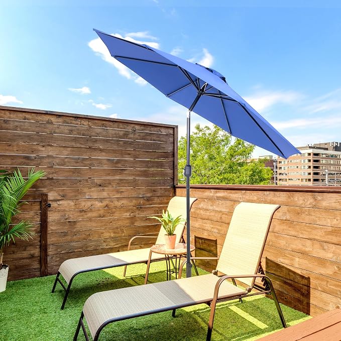 Backyard Expressions 9 ft. Patio Umbrella, Market Table Umbrella w/Tilt and Crank, 8 Ribs