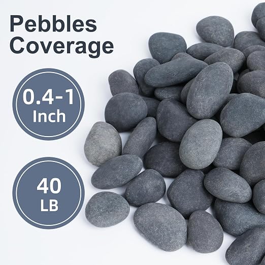 Pulovin 40 lbs River Rocks for Landscaping, 0.4-1 inch Natural Rocks for Aquarium, Fish Tank, Decorative Garden Stones for Plants, Flower Pots, Vase, Walkways